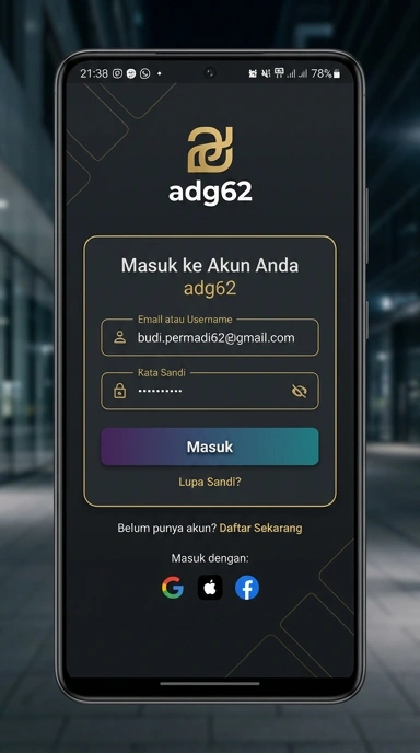 Tampilan halaman login adg62