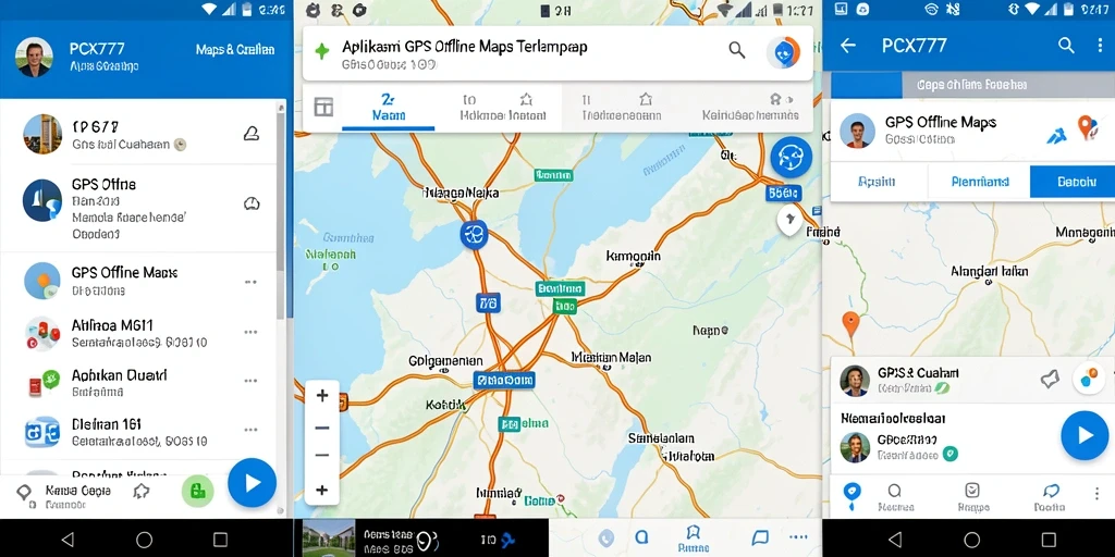 Antarmuka pengguna PCX777 dengan fungsi GPS Offline Maps yang intuitif.